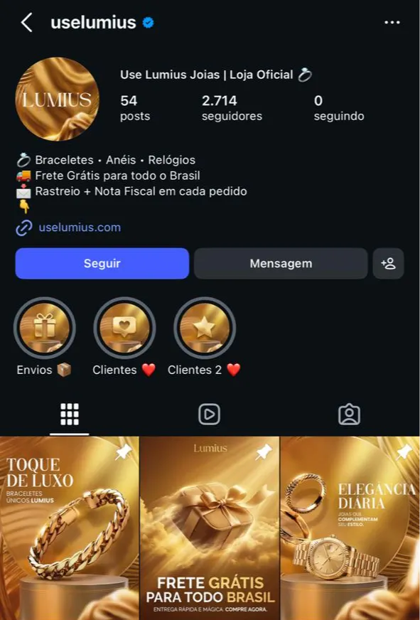 Perfil verificado @uselumius no Instagram